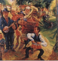 The devils band arrives in a small town square